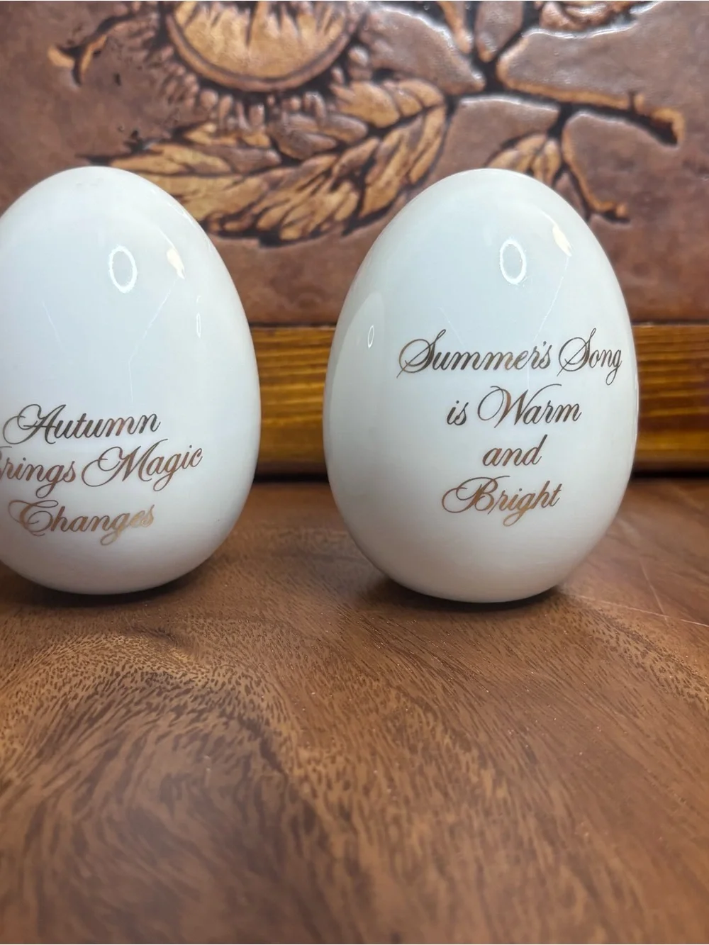 Porcelain Bird Egg Figurines - Blue & Orange Bird Design